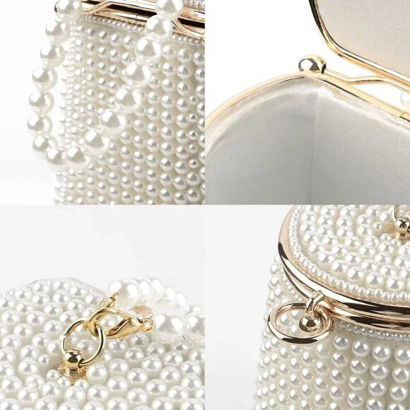 Women Beaded Pearl Purse, Mini Evening Clutch Bag, Small Lady Party Prom Wedding